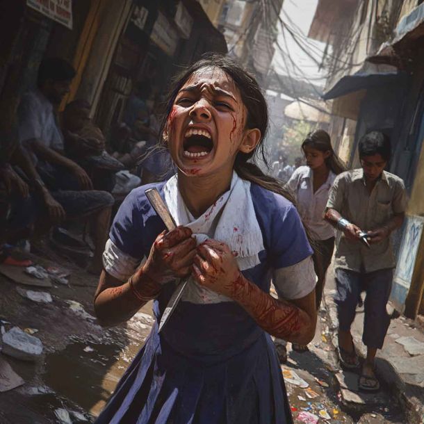 Tired of Siraj Ahmed's Molestation, a Class 9 Student Wields a Sharp Weapon on Her Own Neck, Needs Liver to Watch Viral Video