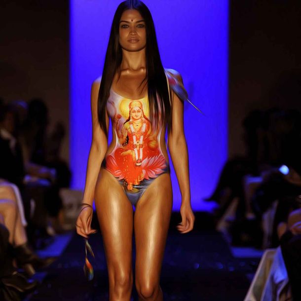 ‘Sahara Ray Swim‘ has courted controversy by printing images of Hindu deities on its new collection of swimwear