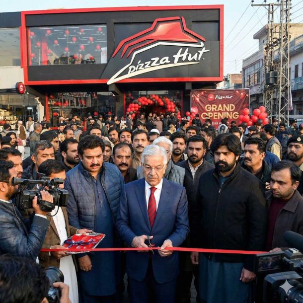 Pakistan Defence Minister Cuts Ribbon at Bogus Pizza Hut in Sialkot, Real Chain Cries “Not Our Pizza”